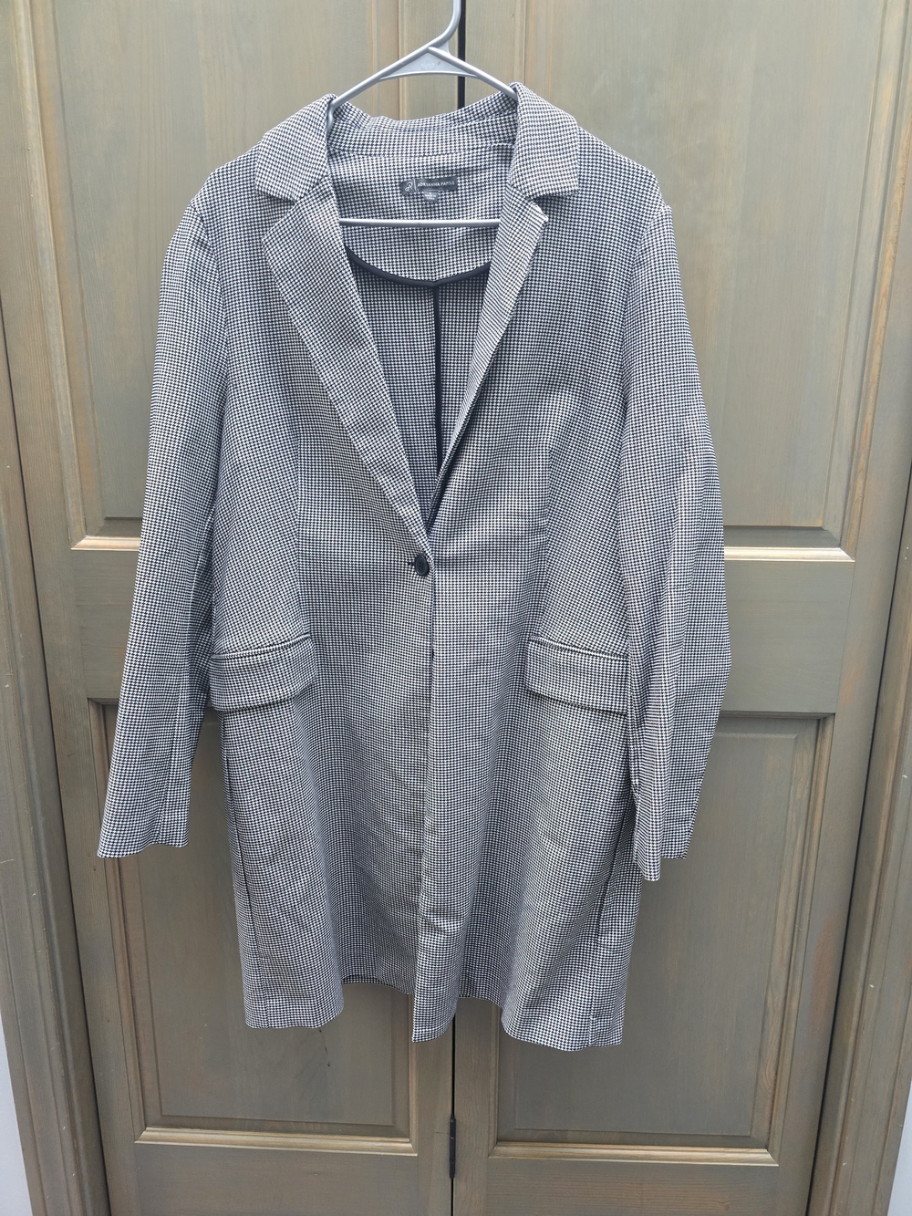 Adrianna Papell Gray Micro-Check Long Blazer